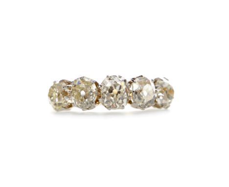 DIAMOND FIVE STONE RING, set with old mine cut diamonds totalling approximately 4.00 carats, marked 18CT, size M, 4.3g
