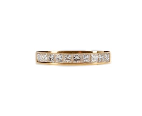 DIAMOND HALF ETERNITY RING, set with princess cut diamonds totalling approximately 1.00 carat, marked 750, size O, 5.4g