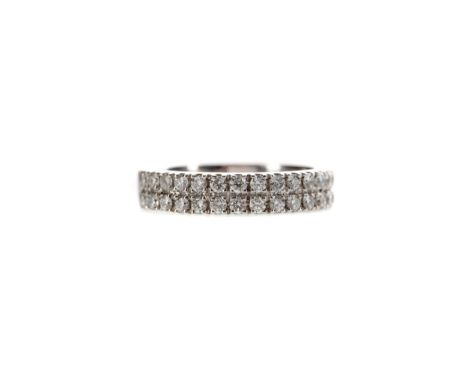 TWO ROW DIAMOND RING, set with two rows of round brilliant cut diamonds totalling approximately 0.64 carats, in eighteen cara