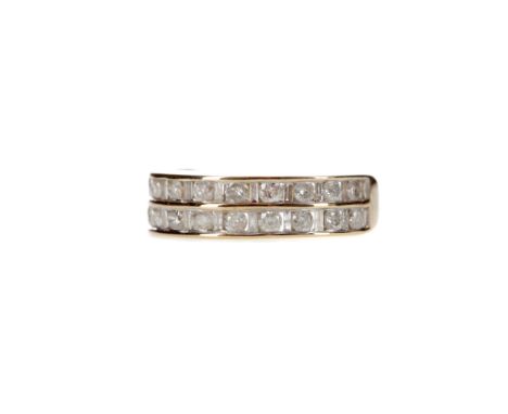 TWO ROW DIAMOND RING, set with two rows of round brilliant cut diamonds totalling approximately 1.10 carats, marked 9K, size 