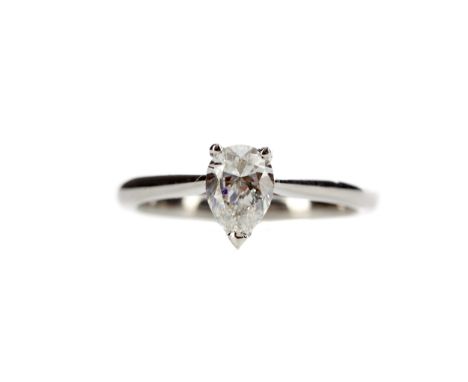 CERTIFICATED DIAMOND SOLITAIRE RING, the pear shaped diamond of approximately 0.90 carats with accompanying GIA report number