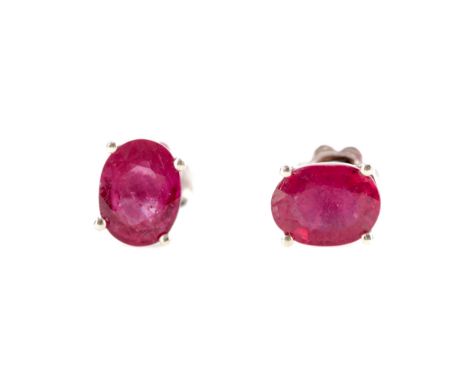PAIR OF TREATED RUBY EARRINGS, set with oval treated rubies, marked 925, 1.9g