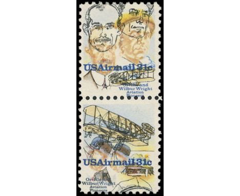 1978 Air, Aviation Pioneers - 75th Anniversary of Powered Flight se-tenant pair showing striking 7mm vertical shift of black 