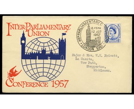 1957 (12 Sept.) 46th Inter-Parliamentary Union Conference 4d. on illustrated first day cover (4) with special London S.W.1 ha