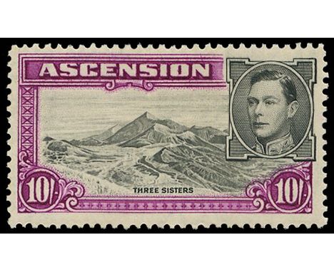 1938-53 10s black and bright purple, perf 13_, variety "Boulder" flaw (SG 47a), odd trivial gum bend and usual light gum toni