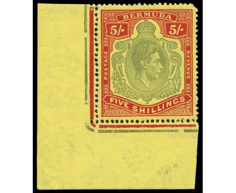 1938-53 5s bronze-green and carmine-red/pale yellow (1942 printing) on ordinary paper, lower left corner example with HPF #49