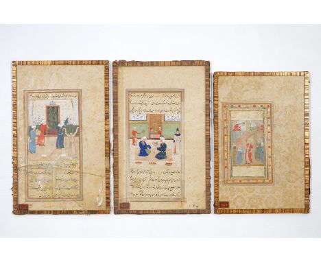 Three pages from illuminated Islamic manuscript, 17/18th C. Dim.: 27,5 x 17 cm  Condition reports and high resolution picture