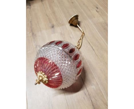 A BOX CONTAINING VINTAGE BRASS GLOBE LIGHT FITTING