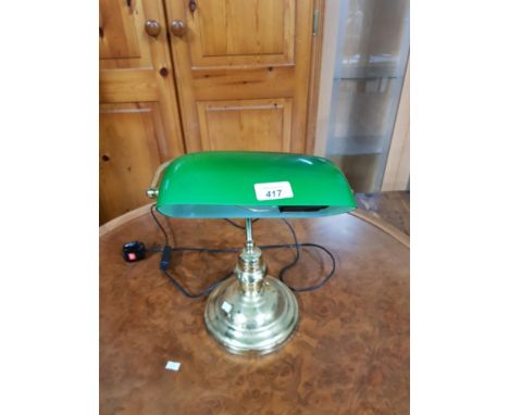 BRASS BANKERS LAMP WITH GREEN SHADE