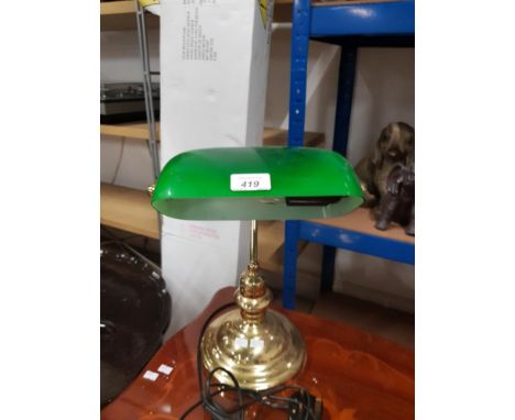 BRASS BANKERS LAMP WITH GREEN SHADE