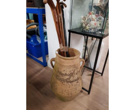 LARGE STONEWARE BULBOUS FLOOR VASE OR STICK STAND