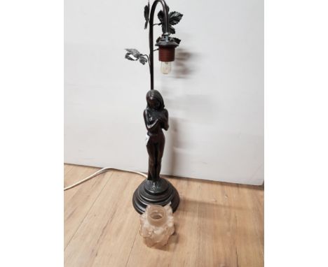 ART NOUVEAU STYLE LAMP WITH GLASS SHADE