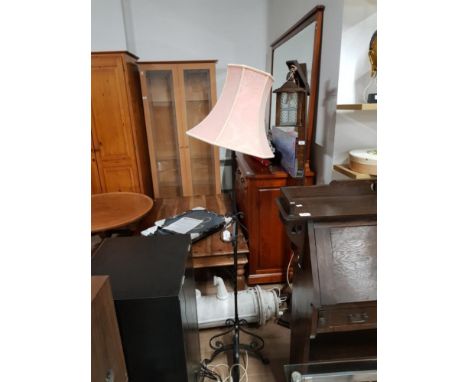 WROUGHT IRON STANDARD LAMP WITH VINTAGE SHADE