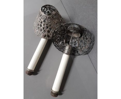 2 RAILWAY CARRIAGE CANDLE LIGHTS MARKED THE ARCTIC CANDLE LAMP BOTH WITH GORHAM SILVER SHADES