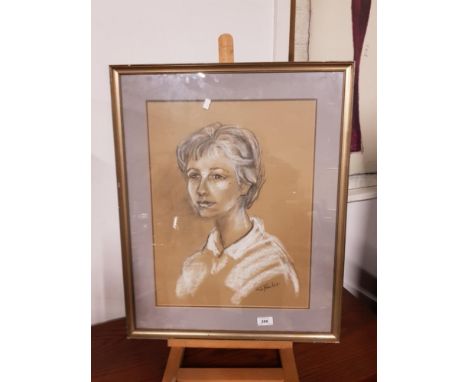A CHALK AND PENCIL PORTRAIT OF A LADY IN A GILT FRAME SIGNED K.S.FOWLER
