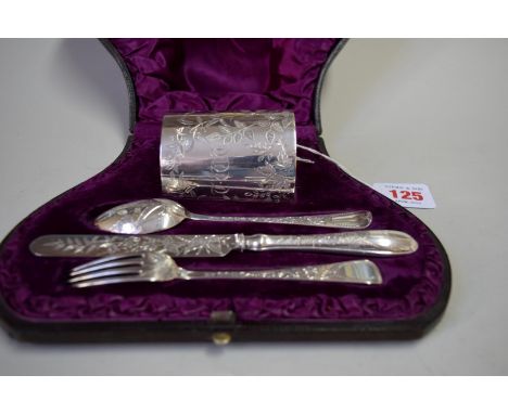 A Victorian cased silver Christening set, by Atkin Brothers, London and Sheffield, comprising mug, knife, fork and spoon, hav