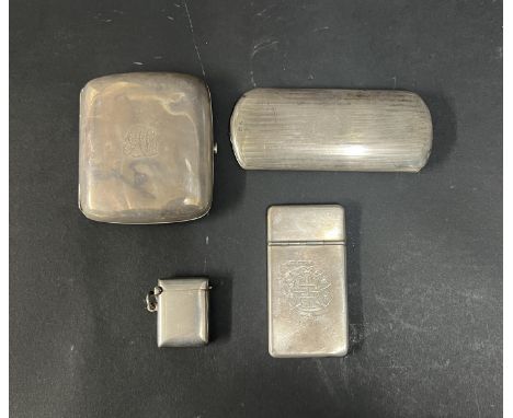 A small collection of silver to include glass case, Birmingham circa 1933-34, cigarette case Birmingham circa 1915-16 togethe