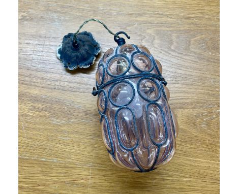 An Art Deco style glass and leaded hanging light fitting, length approximately 32cm.