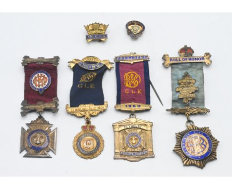 Collection of Plymouth RAOB and other pendants awarded to A.E. Snow circa 1950, mainly silver and enamelled.