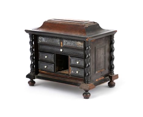 λA FLEMISH EBONY, EBONISED AND SILVER MOUNTED TABLE CABINETLATE 17TH / EARLY 18TH CENTURYapplied with engraved silver plaques