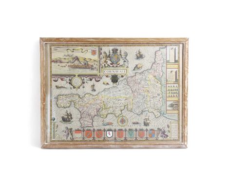 A MAP OF CORNWALLBY JOHN SPEED, C.1616with an inset view of Launceston with hand colouring, the reverse with details in Latin