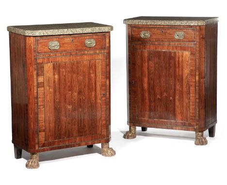 A PAIR OF KINGWOOD AND GILT BRASS MOUNTED PIER CABINETSEARLY 19TH CENTURY AND LATEReach with a later granite top above a frie