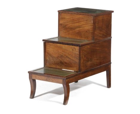 A REGENCY MAHOGANY STEP COMMODEEARLY 19TH CENTURYwith three treads inset with later leather, the top with a hinged lid, the m