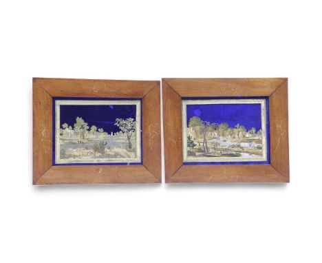 A PAIR OF FRENCH PEWTER, BRASS, GILT METAL AND PAINTED PICTURESATTRIBUTED TO THOMAS COMPIGNÉ, C.1775of river scenes with fish