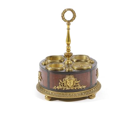 A FRENCH EBONISED AND KINGWOOD INKSTANDBY MAISON MILLET, IN LOUIS XVI STYLE, LATE 19TH CENTURYwith ormolu mounts with a laure
