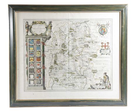 A MAP OF WILTONIA (WILTSHIRE)BY JOHANNES BLAEU, C.1645'Wiltonia sive Comitatus Wiltoniensis Anglis Wilshire', with hand colou