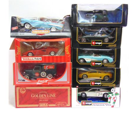 NINE 1/18 SCALE DIECAST MODEL VEHICLES  comprising a Solido No.9503, Ford Pick-Up 'Coca-Cola'; and eight assorted others, eac