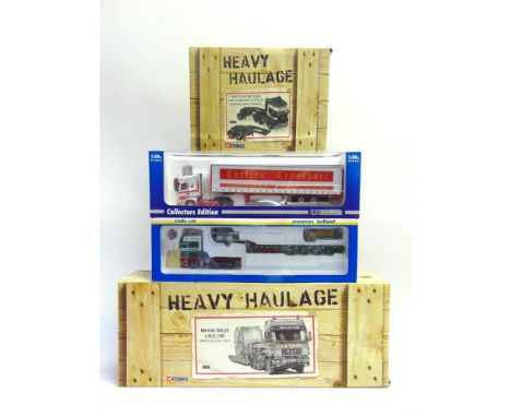 FOUR DIECAST MODEL COMMERCIAL VEHICLES  comprising a Corgi Heavy Haulage No.CC12007, MAN King Trailer &amp; Reel Load 'Morris