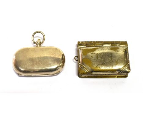 A SILVER SOVEREIGN CASE together with a metal sovereign case/vesta, the silver sovereign case of plain form, fitted to accomm
