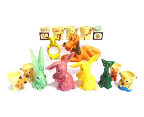ASSORTED CERAMIC COLLECTABLES comprising a Sylvac long-eared hare, model 1298, green, with impressed marks and black backstam