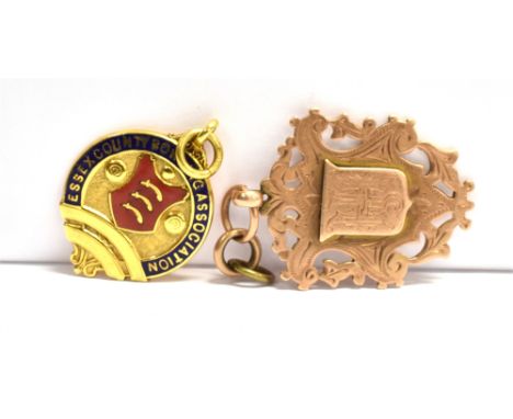 TWO 9ct GOLD MEDALS  Comprising an Essex County Bowling Association medal with front enamel detail, the back with an inscript