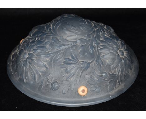 A FROSTED GLASS PLAFONNIER LIGHT SHADE  in the manner of Sabino/Lalique/Etling, with moulded floral decoration, 35cm diameter