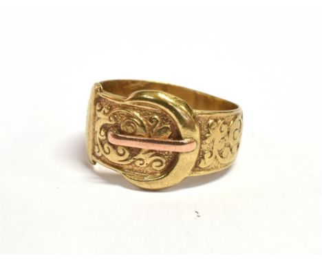 A VINTAGE 9CT GOLD BUCKLE AND BELT RING  ring size K ½, weight 3grams