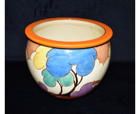 A CLARICE CLIFF 'BLUE AUTUMN' (BALLOON TREES) JARDINIERE  printed 'Fantasque Bizarre' marks, 24cm diameter at rim, 20cm high 