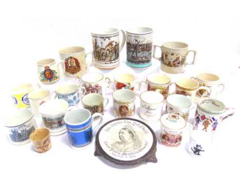 ASSORTED ROYAL COMMEMORATIVE, SOUVENIR &amp; OTHER MUGS AND TANKARDS  including a late 19th century mug inscribed 'A Present 