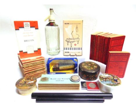 ASSORTED COLLECTABLES  comprising Ward Lock guide books; O.S. folding maps; a Wittner metronome, boxed; two pot lids; and oth