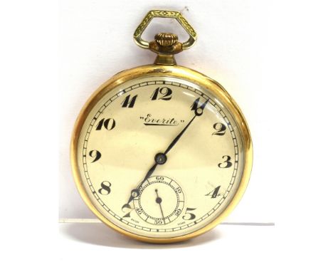 A STAR GILT CASED EVERITE OPEN FACED POCKET WATCH, BOXED  the signed white enamel dial with sub dial, black Arabic numerals, 