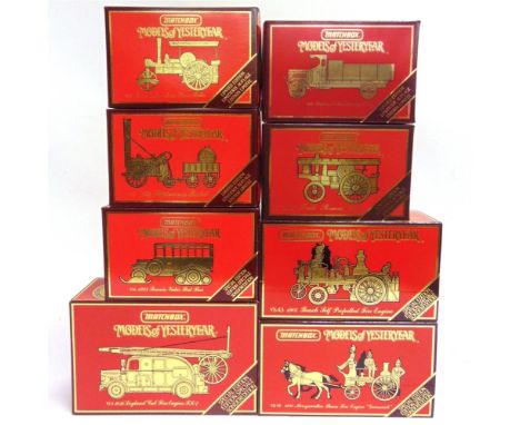 EIGHT MATCHBOX MODELS OF YESTERYEAR  comprising a No.YS-9, 1936 Leyland 'Cub' Fire Engine FK-7; No.YS-43, 1905 Busch Self Pro