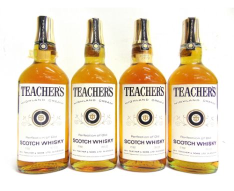 WHISKY - TEACHER'S HIGHLAND CREAM SCOTCH WHISKY  circa 1970s, 70% proof, four bottles.