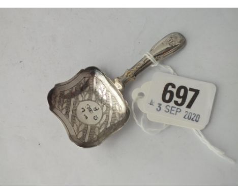 George III caddy spoon with oblong bowl - B'ham 1820 by IB