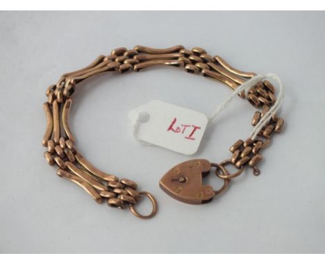 Three bar gate bracelet with padlock clasp in 9ct - 11gms