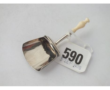 George III caddy spoon with scoop bowl and ivory handle B'ham 1812 by SP