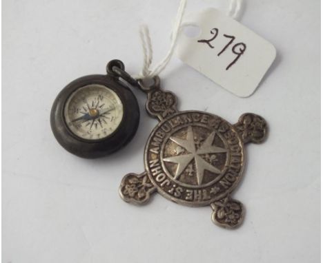Silver St John Ambulance medallion and gun-metal compass
