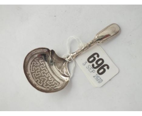 Attractive caddy spoon with engraved bowl by JW - B'ham circa 1820 