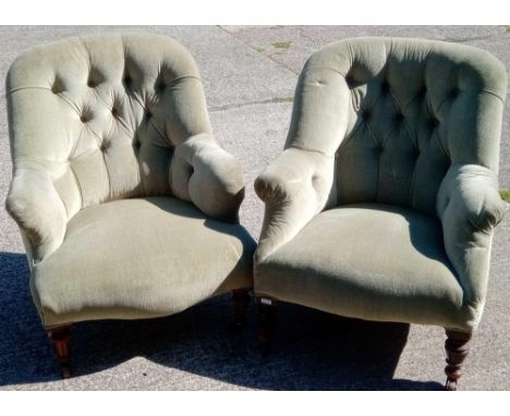 Two Victorian button-back chairs on turned legs