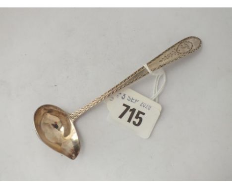 Georgian Irish pouring ladle - bottom marked - bright cut decoration